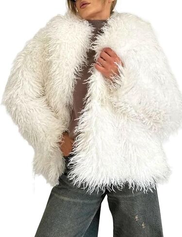 Yimoon Womens Faux Fur Coat Winter Fluffy Faux Fur Jacket Long Sleeve Lapel Collar Furry Shaggy Parka Coat in Saudi Arabia