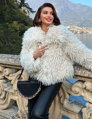 Yimoon Womens Faux Fur Coat Winter Fluffy Faux Fur Jacket Long Sleeve Lapel Collar Furry Shaggy Parka Coat in Saudi Arabia