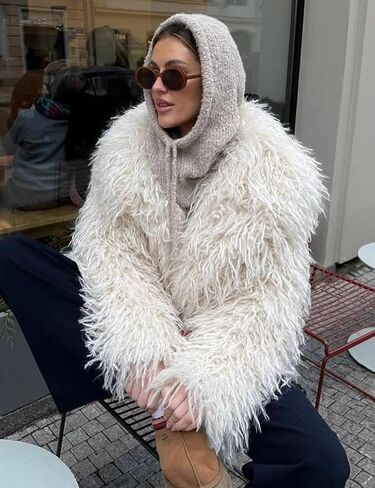 Yimoon Womens Faux Fur Coat Winter Fluffy Faux Fur Jacket Long Sleeve Lapel Collar Furry Shaggy Parka Coat in Saudi Arabia