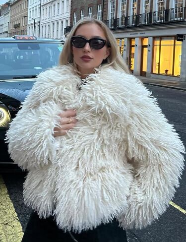 Yimoon Womens Faux Fur Coat Winter Fluffy Faux Fur Jacket Long Sleeve Lapel Collar Furry Shaggy Parka Coat in Saudi Arabia