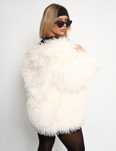 Yimoon Womens Faux Fur Coat Winter Fluffy Faux Fur Jacket Long Sleeve Lapel Collar Furry Shaggy Parka Coat in Saudi Arabia