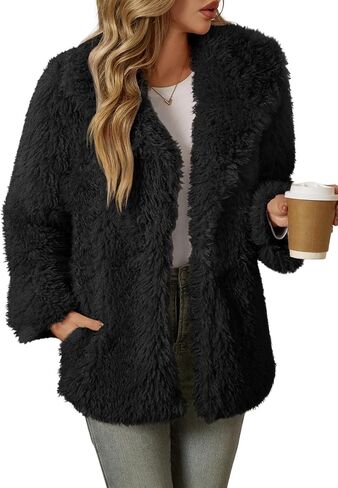 Tankaneo Womens Oversized Faux Fur Coat Lapel Collar Open Front Fuzzy Jackets Winter Warm Fluffy Outerwear in Saudi Arabia