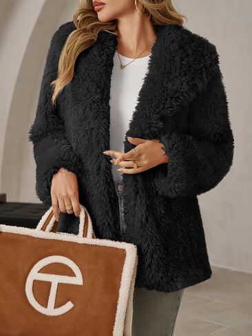 Tankaneo Womens Oversized Faux Fur Coat Lapel Collar Open Front Fuzzy Jackets Winter Warm Fluffy Outerwear in Saudi Arabia