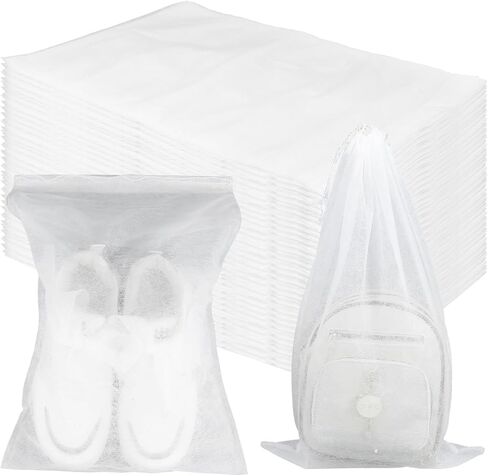 200 Pcs White Non-Woven Shoe Storage Bags – Dustproof Drawstring Travel Shoe Covers (12.5" x 18.5") – Breathable & Portable Organizers for Shoes, Boots, Purses in Saudi Arabia