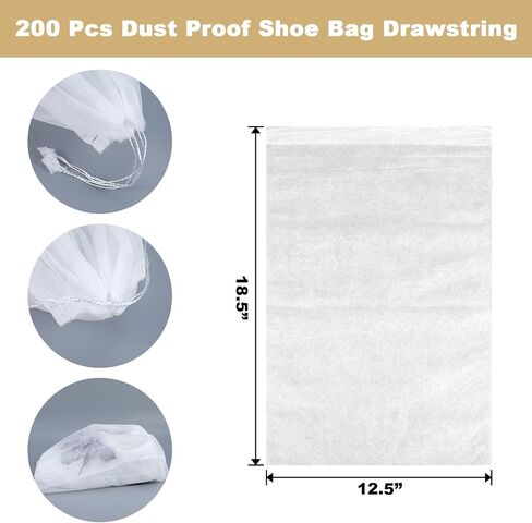 200 Pcs White Non-Woven Shoe Storage Bags – Dustproof Drawstring Travel Shoe Covers (12.5" x 18.5") – Breathable & Portable Organizers for Shoes, Boots, Purses in Saudi Arabia