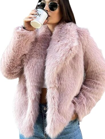 Wyyysyt Womens Faux Fur Fur Coat مقصوصات مشعاة رقيقة in Saudi Arabia
