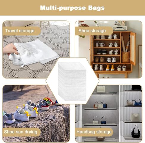 200 Pcs White Non-Woven Shoe Storage Bags – Dustproof Drawstring Travel Shoe Covers (12.5" x 18.5") – Breathable & Portable Organizers for Shoes, Boots, Purses in Saudi Arabia
