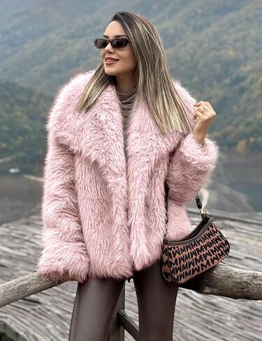 Wyyysyt Womens Faux Fur Fur Coat مقصوصات مشعاة رقيقة in Saudi Arabia