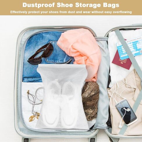 200 Pcs White Non-Woven Shoe Storage Bags – Dustproof Drawstring Travel Shoe Covers (12.5" x 18.5") – Breathable & Portable Organizers for Shoes, Boots, Purses in Saudi Arabia