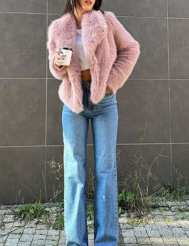 Wyyysyt Womens Faux Fur Fur Coat مقصوصات مشعاة رقيقة in Saudi Arabia