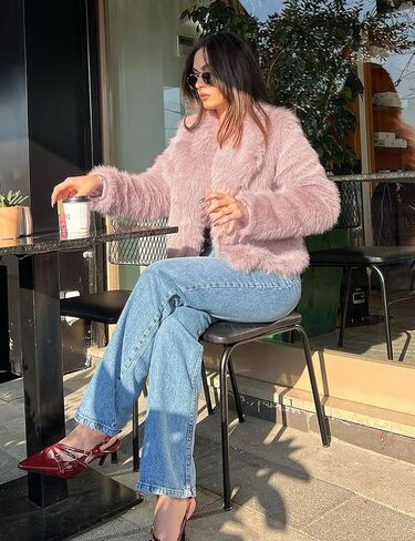 Wyyysyt Womens Faux Fur Fur Coat مقصوصات مشعاة رقيقة in Saudi Arabia