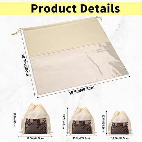 12 Pcs Shoe Bags for Travel, Dust Bags for Handbags, Dustproof Drawstring Bags in 4 Size, Breathable Non Woven Fabric Storage Bag for Handbags Shoes Purses, Black in Saudi Arabia