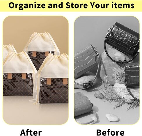 12 Pcs Shoe Bags for Travel, Dust Bags for Handbags, Dustproof Drawstring Bags in 4 Size, Breathable Non Woven Fabric Storage Bag for Handbags Shoes Purses, Black in Saudi Arabia