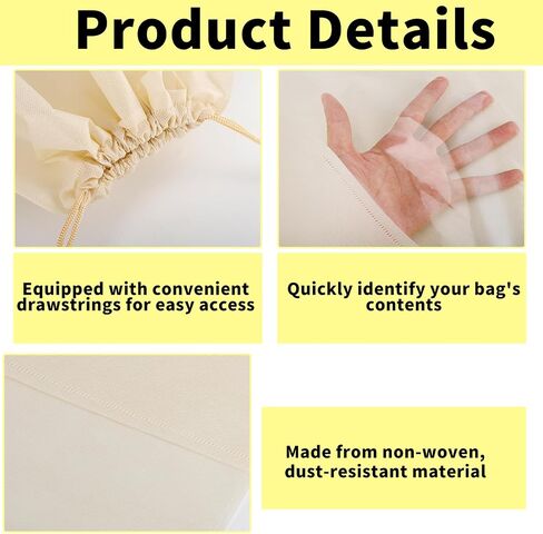 12 Pcs Shoe Bags for Travel, Dust Bags for Handbags, Dustproof Drawstring Bags in 4 Size, Breathable Non Woven Fabric Storage Bag for Handbags Shoes Purses, Black in Saudi Arabia