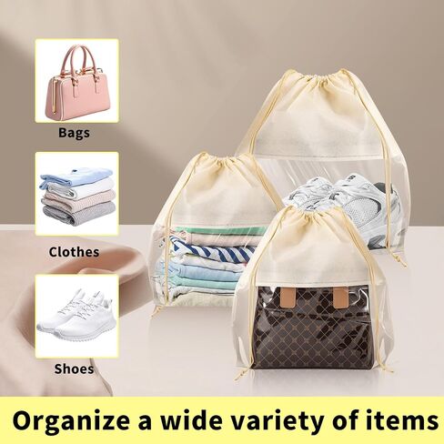 12 Pcs Shoe Bags for Travel, Dust Bags for Handbags, Dustproof Drawstring Bags in 4 Size, Breathable Non Woven Fabric Storage Bag for Handbags Shoes Purses, Black in Saudi Arabia