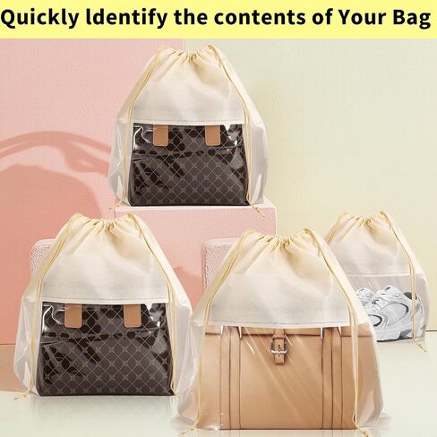 12 Pcs Shoe Bags for Travel, Dust Bags for Handbags, Dustproof Drawstring Bags in 4 Size, Breathable Non Woven Fabric Storage Bag for Handbags Shoes Purses, Black in Saudi Arabia