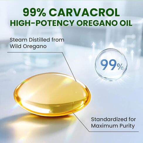 Oil of Oregano with Black Seed Oil, Organic Oregano Oil Capsules 99% Carvacrol 5-IN-1, Vitamin D3/E/Black Pepper for Absorption, Supports Immune/Gut/Respiratory, 320 oil of oregano capsules , Non-GMO in Kuwait