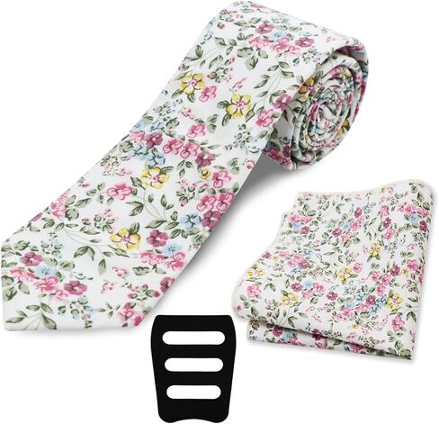 Floral Mens Tie Set Cotton Printed Necktie and Pocket Square Set for Men in Saudi Arabia