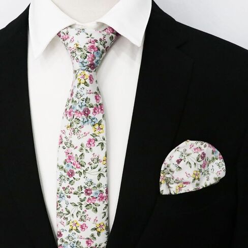 Floral Mens Tie Set Cotton Printed Necktie and Pocket Square Set for Men in Saudi Arabia