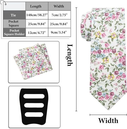 Floral Mens Tie Set Cotton Printed Necktie and Pocket Square Set for Men in Saudi Arabia