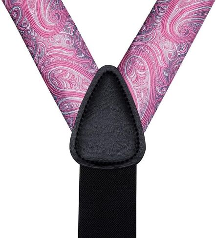 Silk Mens Suspenders Set 6 Clips Vintage Braces For Men Purple Paisley Flower Suspender Bow Tie Hanky Cufflinks in Saudi Arabia