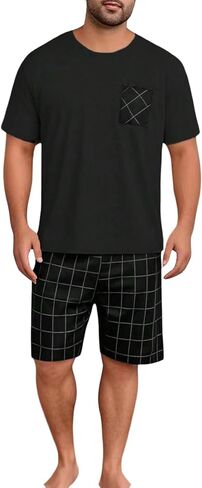 Verdusa Men's Plus Size 2 قطعة منقوشة Pajama Set PJ Sets T Hirts Lounge مع شورتات قصيرة in Saudi Arabia