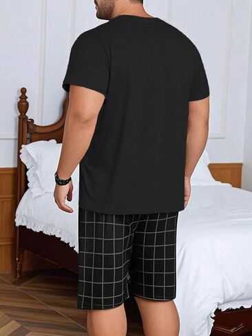 Verdusa Men's Plus Size 2 قطعة منقوشة Pajama Set PJ Sets T Hirts Lounge مع شورتات قصيرة in Saudi Arabia