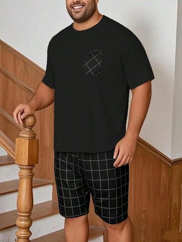 Verdusa Men's Plus Size 2 قطعة منقوشة Pajama Set PJ Sets T Hirts Lounge مع شورتات قصيرة in Saudi Arabia