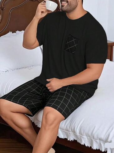 Verdusa Men's Plus Size 2 قطعة منقوشة Pajama Set PJ Sets T Hirts Lounge مع شورتات قصيرة in Saudi Arabia