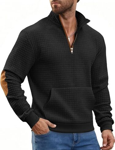 Mens Sweatshirt Casual Stand Collar Quarter Zip Pullover Fall Waffle Sweaters Long Sleeve with Pockets in Saudi Arabia