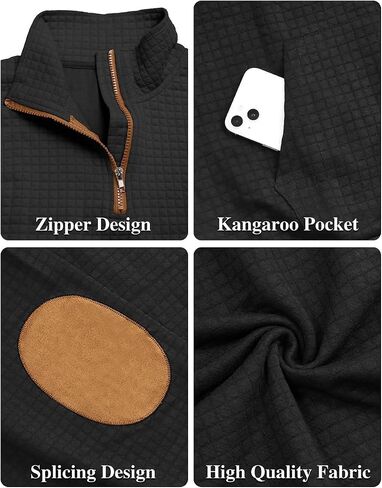 Mens Sweatshirt Casual Stand Collar Quarter Zip Pullover Fall Waffle Sweaters Long Sleeve with Pockets in Saudi Arabia