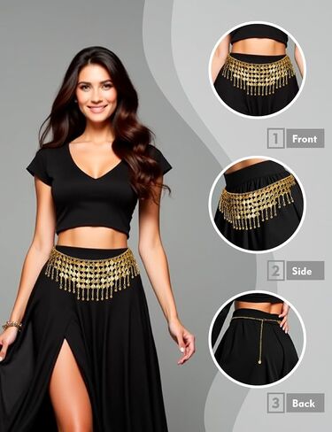 Molfuj Belly Dance Skirt Skirt Hip Dick with Coins و Coin Belt & Fring in Kuwait