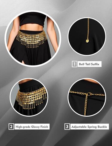 Molfuj Belly Dance Skirt Skirt Hip Dick with Coins و Coin Belt & Fring in Kuwait
