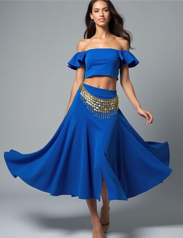 Molfuj Belly Dance Skirt Skirt Hip Dick with Coins و Coin Belt & Fring in Kuwait