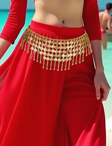 Molfuj Belly Dance Skirt Skirt Hip Dick with Coins و Coin Belt & Fring in Kuwait