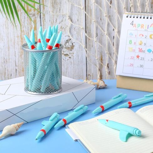 Sinmoe Shark Shaped Pens for Kids Cute Fun Pens Bulk Plastic Novelty Pencil Shark Birthday Party Favor Blue Ocean Beach Theme School Supplies for Student Gift Prize Adult Office Stationery(24 Pcs) in Saudi Arabia