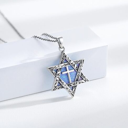 TRISHULA Star of David Necklace 925 Sterling Silver Star of David Pendant Hexagram Amulet Chain Turquoise Pendant Necklace Religious Jewelry for Men Women in Saudi Arabia