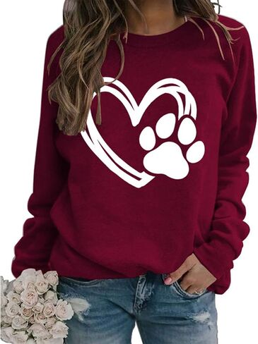 Womens Paw Sweatshirt Long Sleeve Dog Mom Shirt Crewneck Pullover Dog Lover Sweatshirts in Saudi Arabia