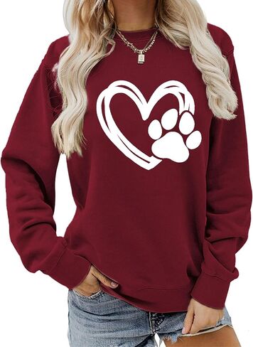Womens Paw Sweatshirt Long Sleeve Dog Mom Shirt Crewneck Pullover Dog Lover Sweatshirts in Saudi Arabia