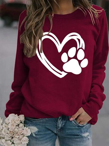Womens Paw Sweatshirt Long Sleeve Dog Mom Shirt Crewneck Pullover Dog Lover Sweatshirts in Saudi Arabia