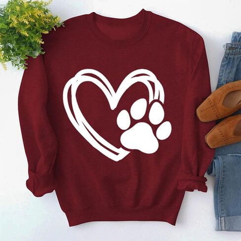 Womens Paw Sweatshirt Long Sleeve Dog Mom Shirt Crewneck Pullover Dog Lover Sweatshirts in Saudi Arabia