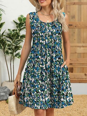 Wowcarbazole Summer Beach Dresses for Women Crewneck Sundresses Sundresses Woverust Wove with wickets in Kuwait