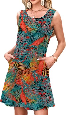 Wowcarbazole Summer Beach Dresses for Women Crewneck Sundresses Sundresses Woverust Wove with wickets in Kuwait