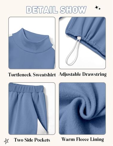 Girls Clothes 2 Piece Outfits Turtleneck Sweatsuit Fleece Colorblock Sweatshirt Wide Leg Sweatpants Fall Winter Sets in Saudi Arabia