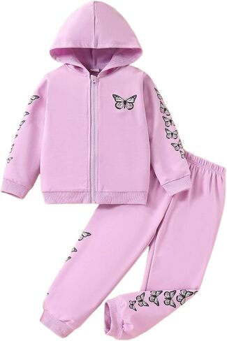 Toddler Girls' Clothing Set Butterfly Print Hoodies Sweatpants 2 Piece Outfits Sweatsuit Tracksuit Jogger Set in Saudi Arabia