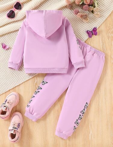 Toddler Girls' Clothing Set Butterfly Print Hoodies Sweatpants 2 Piece Outfits Sweatsuit Tracksuit Jogger Set in Saudi Arabia