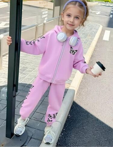 Toddler Girls' Clothing Set Butterfly Print Hoodies Sweatpants 2 Piece Outfits Sweatsuit Tracksuit Jogger Set in Saudi Arabia