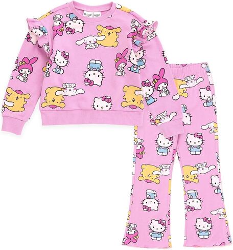 Hello Kitty Girls Fleece Pullover Sweatshirt and Ribbed Flare Leggings Outfit Set Toddler to Big Kid Sizes (4T - 14-16) in Saudi Arabia