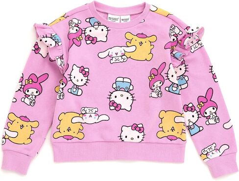 Hello Kitty Girls Fleece Pullover Sweatshirt and Ribbed Flare Leggings Outfit Set Toddler to Big Kid Sizes (4T - 14-16) in Saudi Arabia