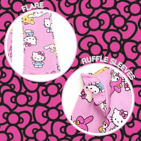 Hello Kitty Girls Fleece Pullover Sweatshirt and Ribbed Flare Leggings Outfit Set Toddler to Big Kid Sizes (4T - 14-16) in Saudi Arabia